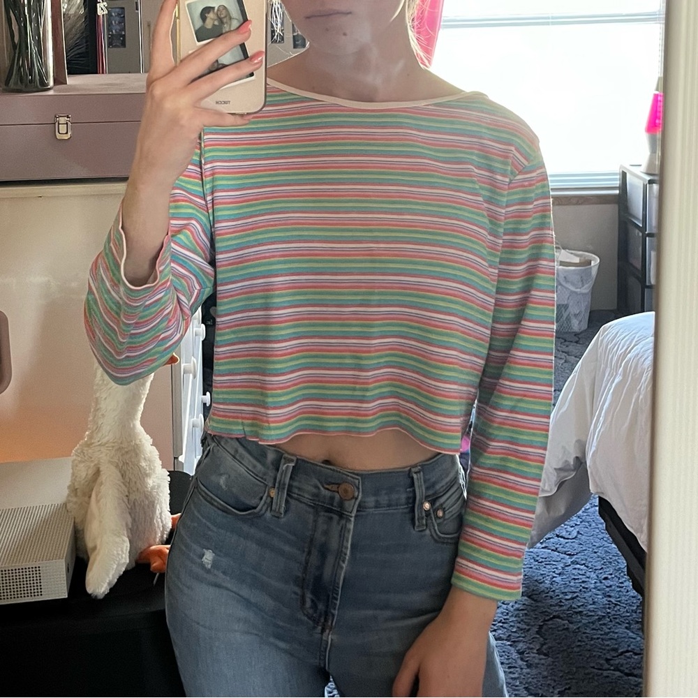 Vintage Rainbow Cropped Long Sleeved Shirt